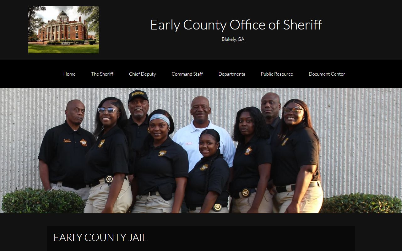 Early County Jail detention page for inmate population and custody records