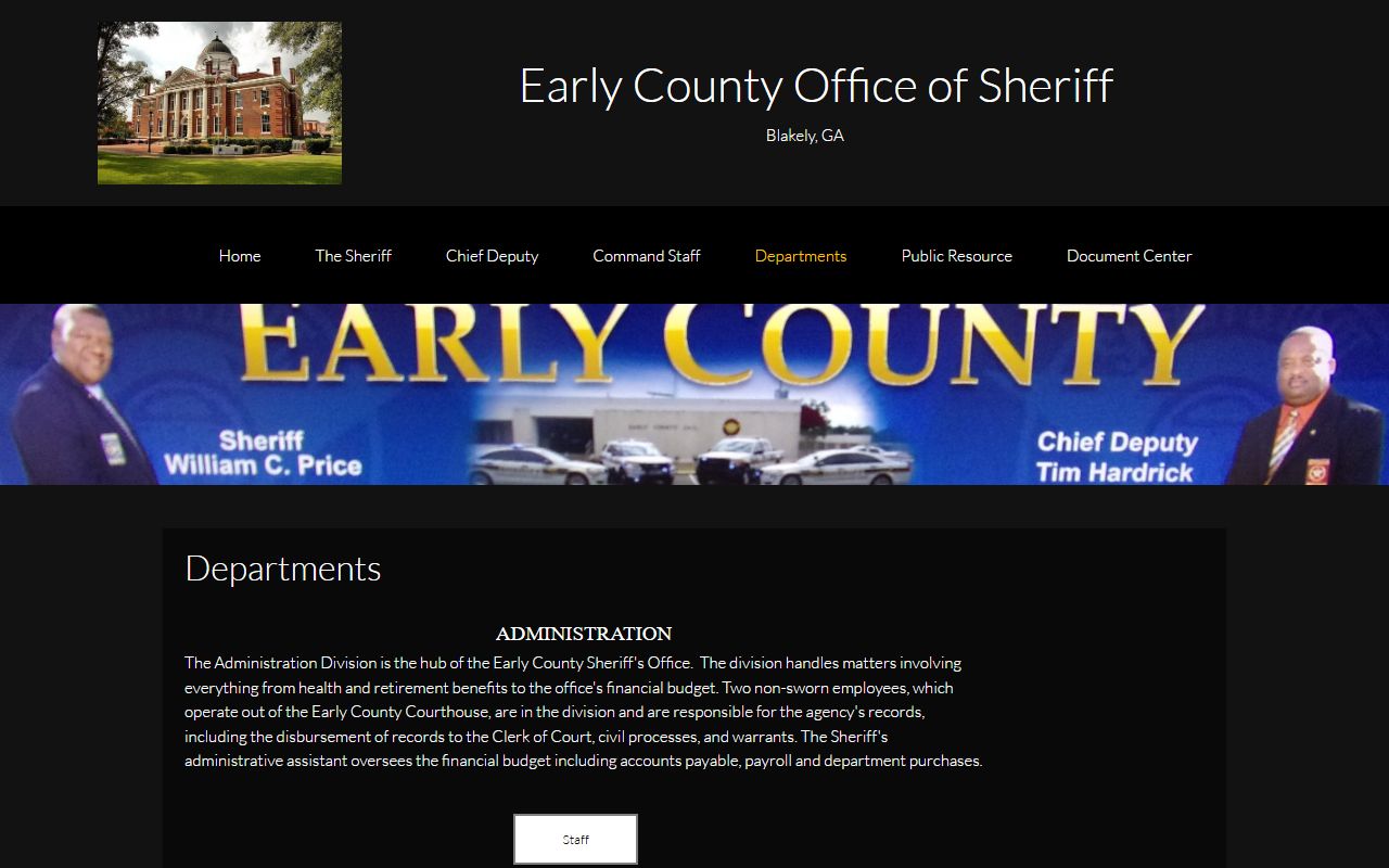 Early County Jail detention facility capacity and inmate population source