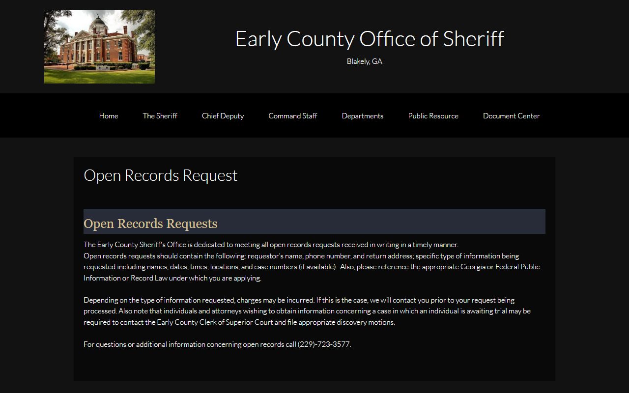 Early County open records instructions for inmate and jail records