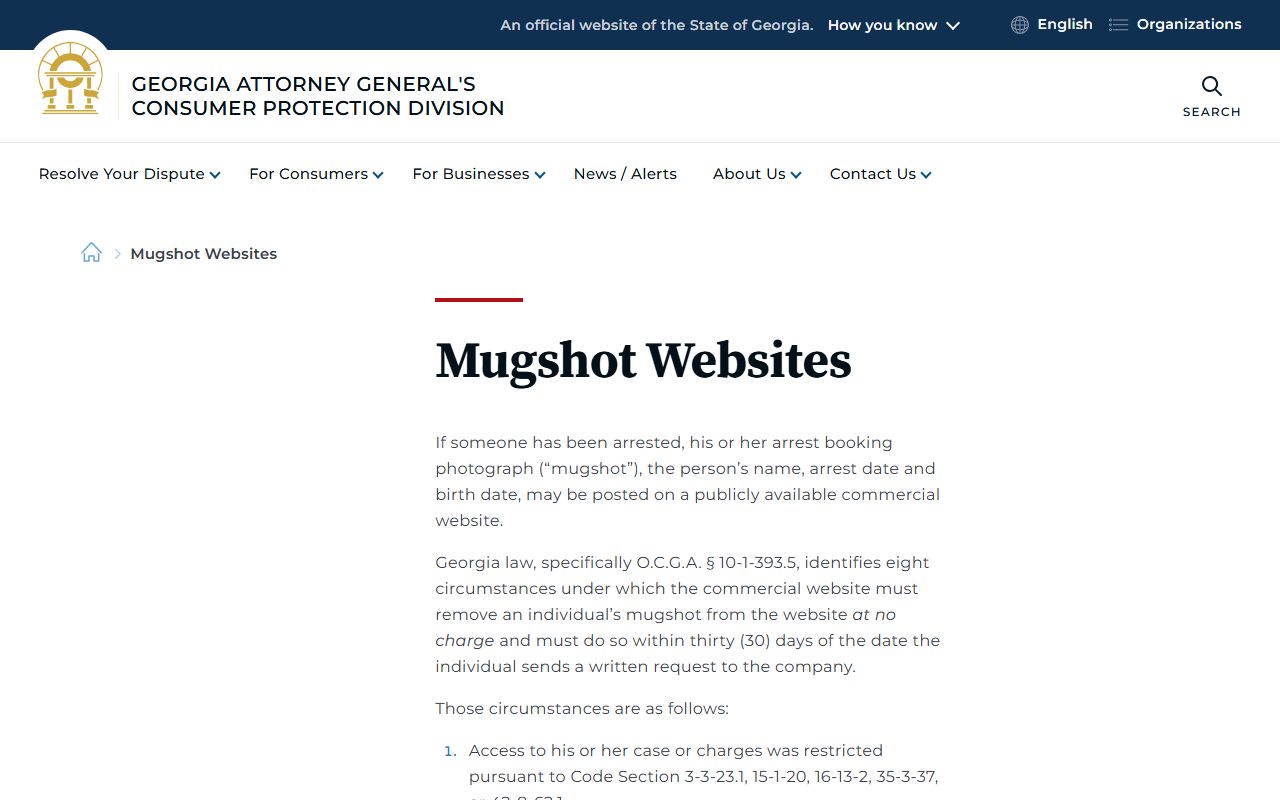 Georgia mugshot website law for Early County booking photo removal